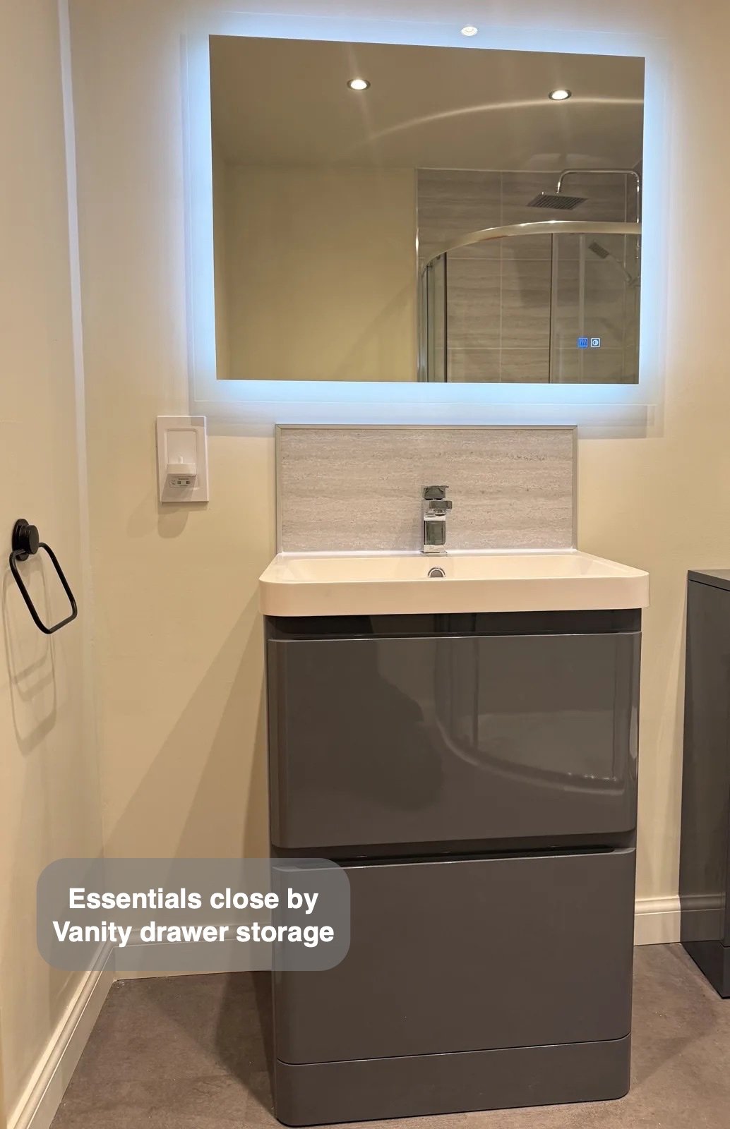 Drawer vanity and LED mirror