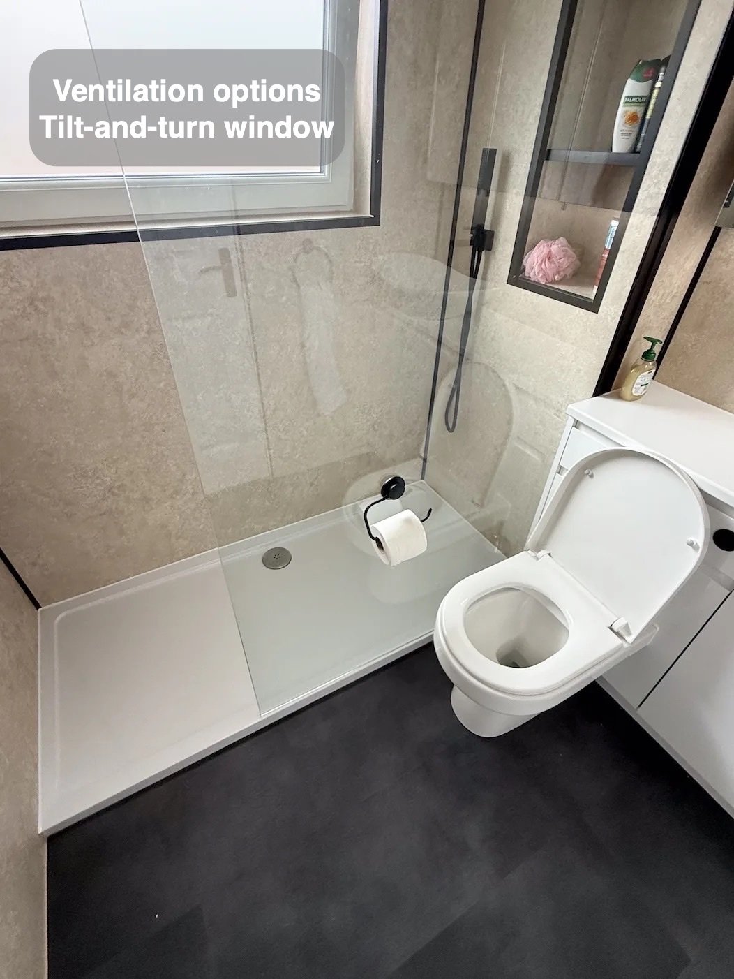 Shower and basin beside replacement window