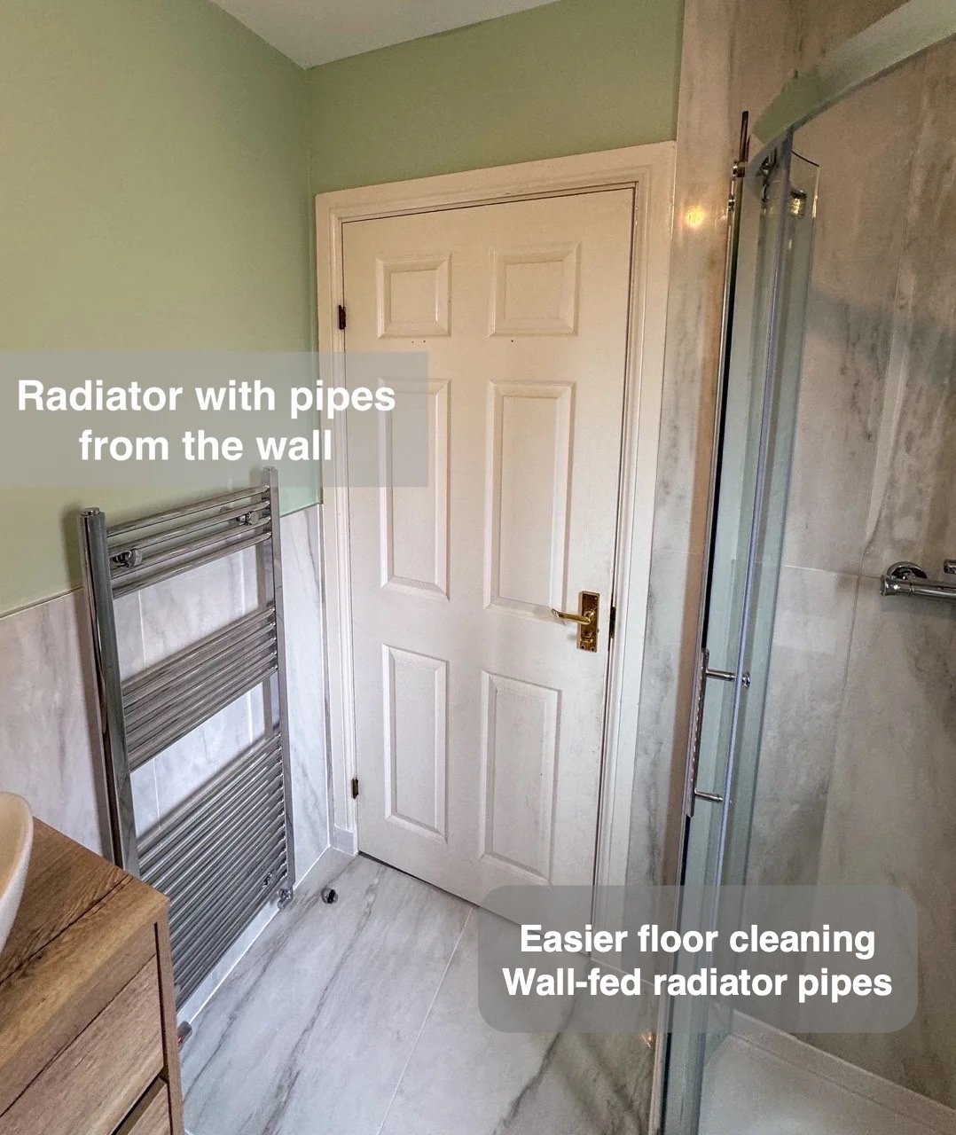 Fewer obstacles beneath the radiator in the completed Kintore bathroom