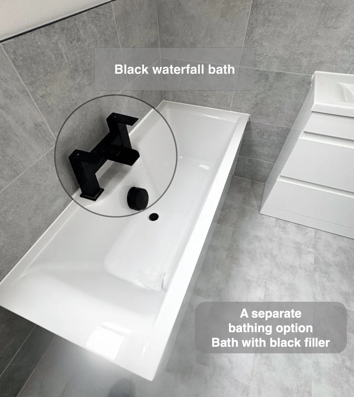 Bath with black filler