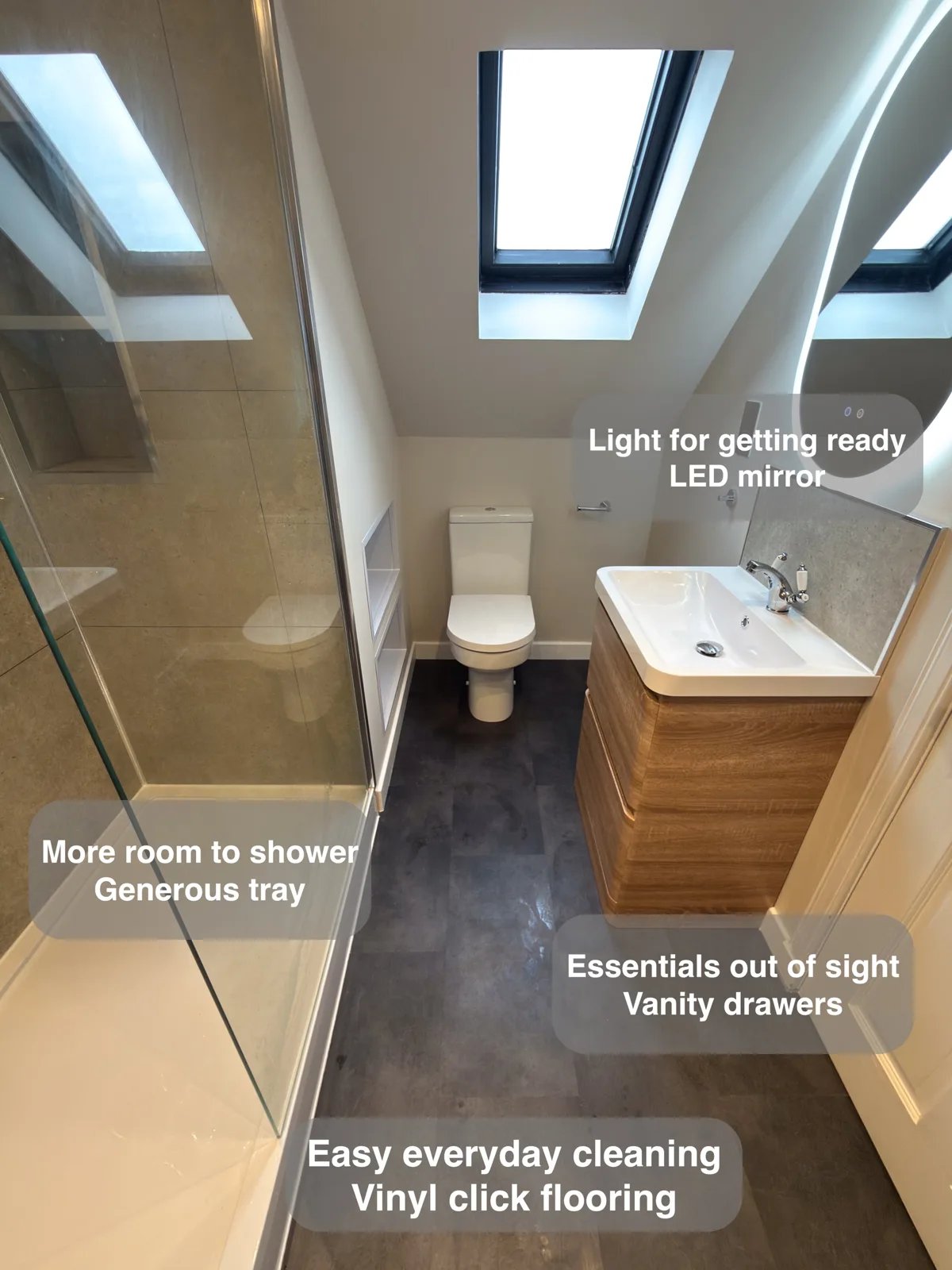 Room Overview Skylight Shower Vanity — bathroom renovation near Balmedie