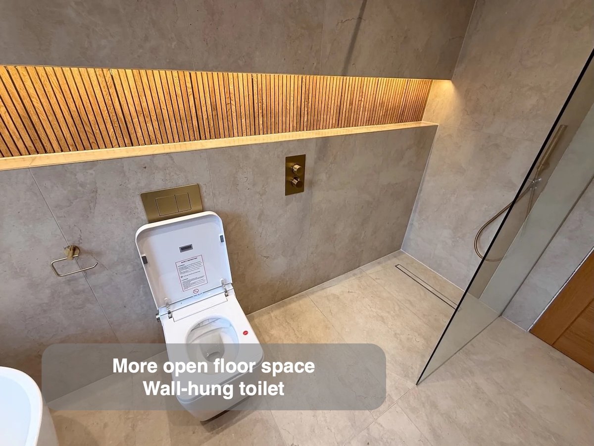 More open floor space — Wall-hung toilet