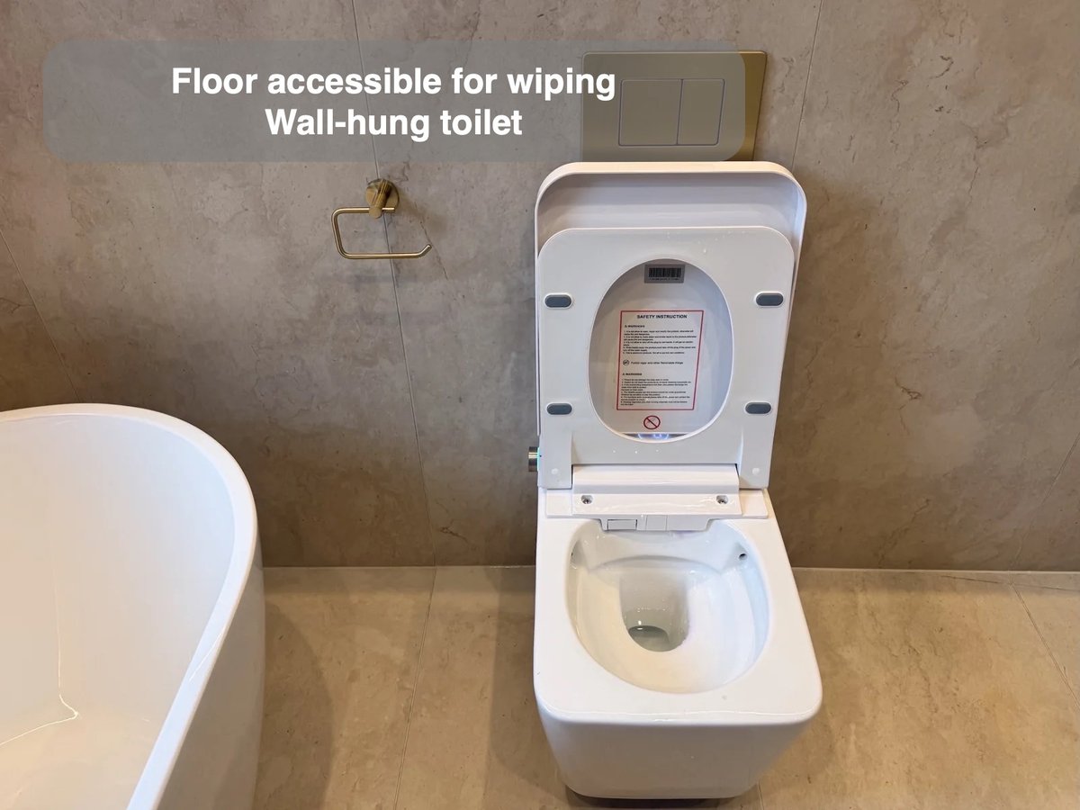Floor accessible for wiping — Wall-hung toilet