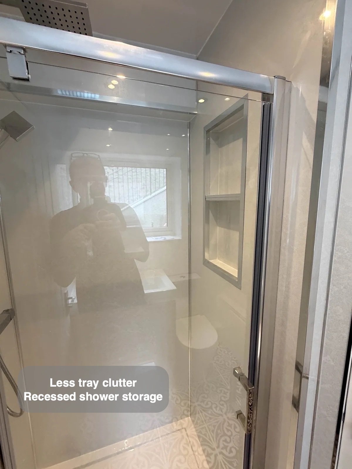 Shower screen and recessed shelves