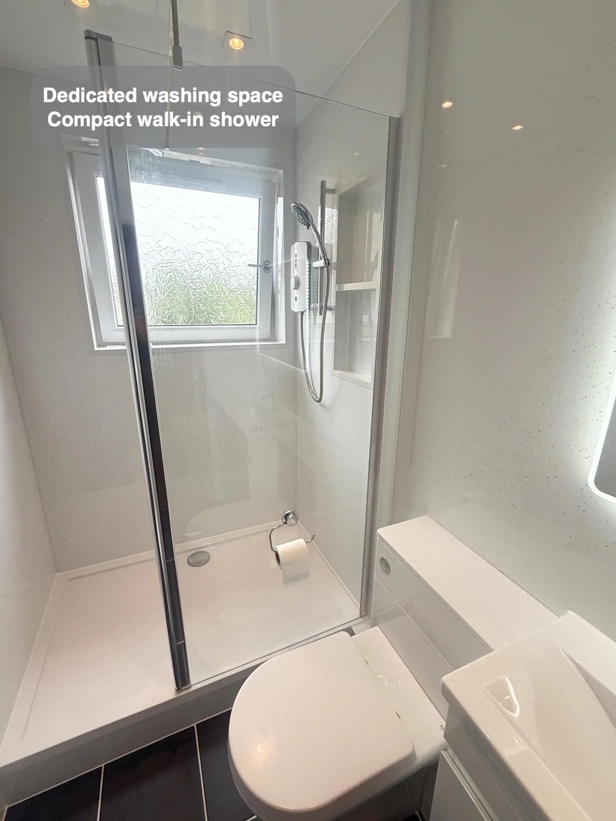 Compact shower at window end