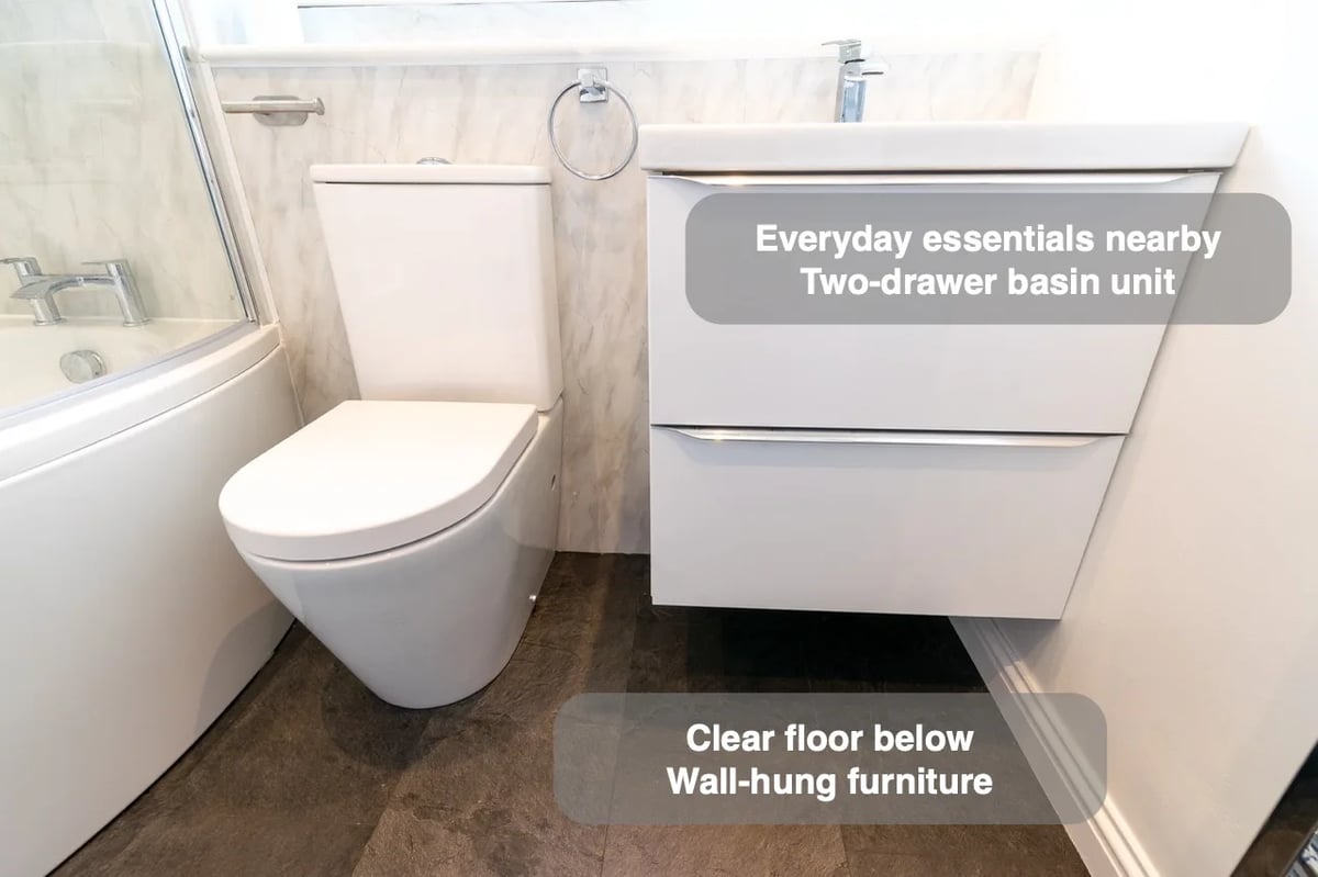 A clearer floor beneath the basin in the completed Ferryhill, Aberdeen bathroom