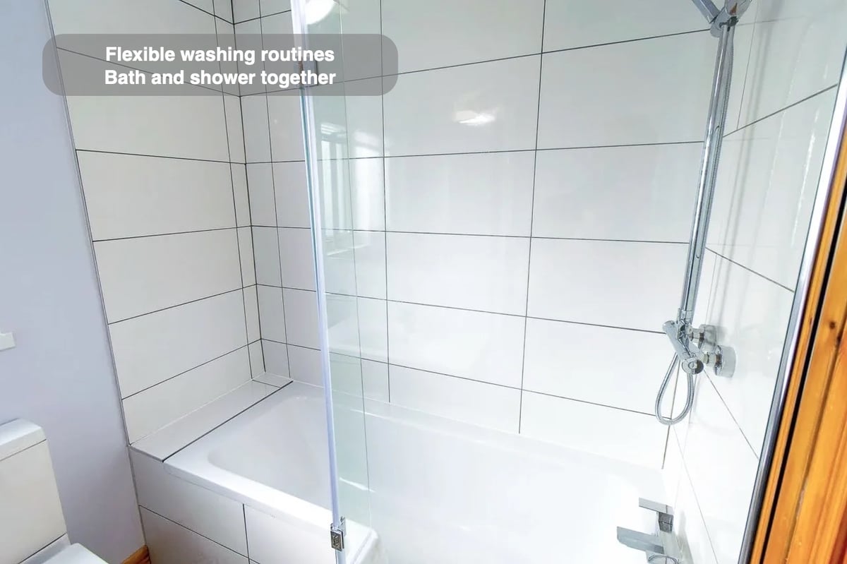 Bathing and showering together in the completed Balmedie bathroom