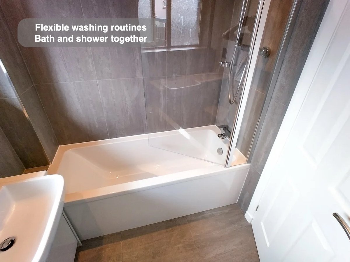 Bathing and showering together in the completed Mastrick, Aberdeen bathroom