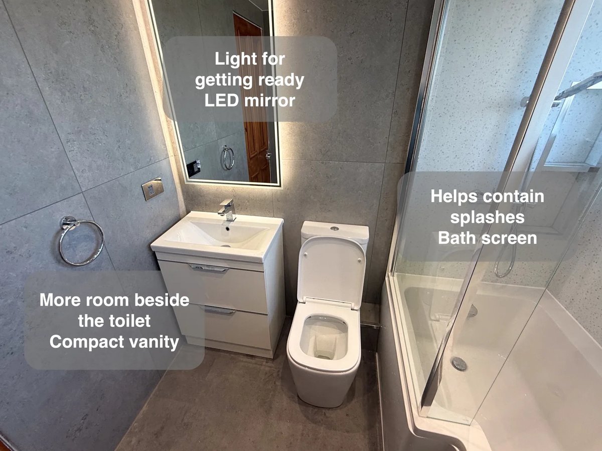 Space to move without feeling squeezed in in the completed Aberdeen bathroom
