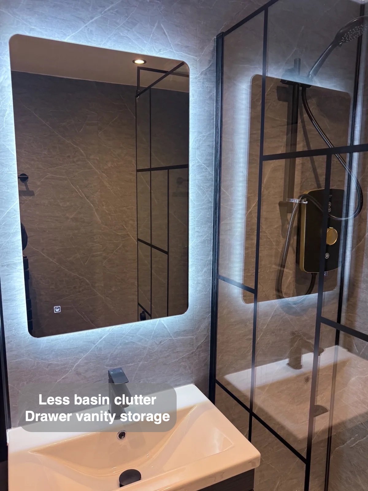 Basin vanity and LED mirror