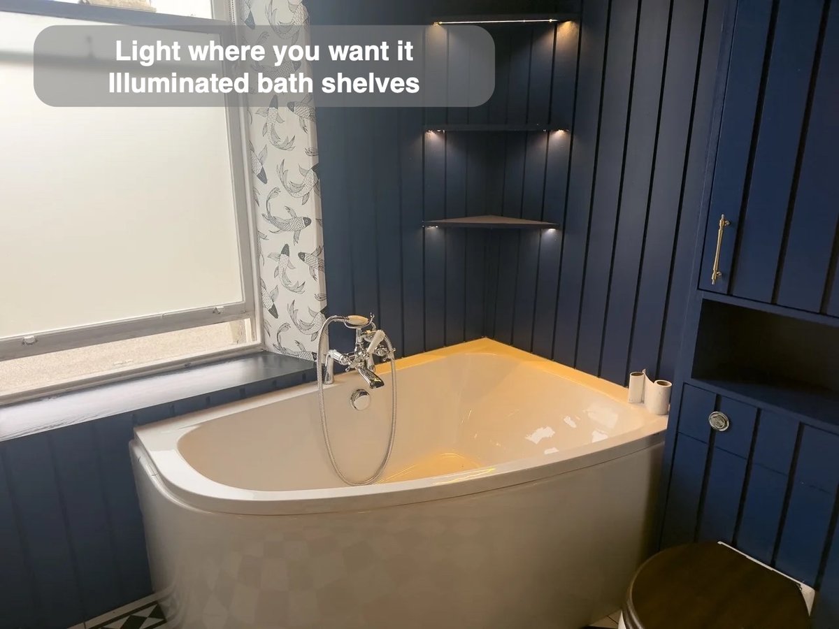 Light for different moments in the completed Rosemount, Aberdeen bathroom