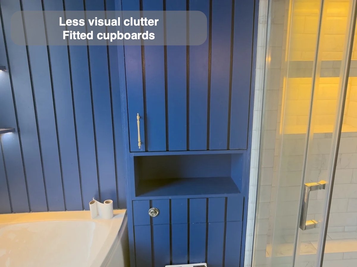 Storage that blends into the room in the completed Rosemount, Aberdeen bathroom