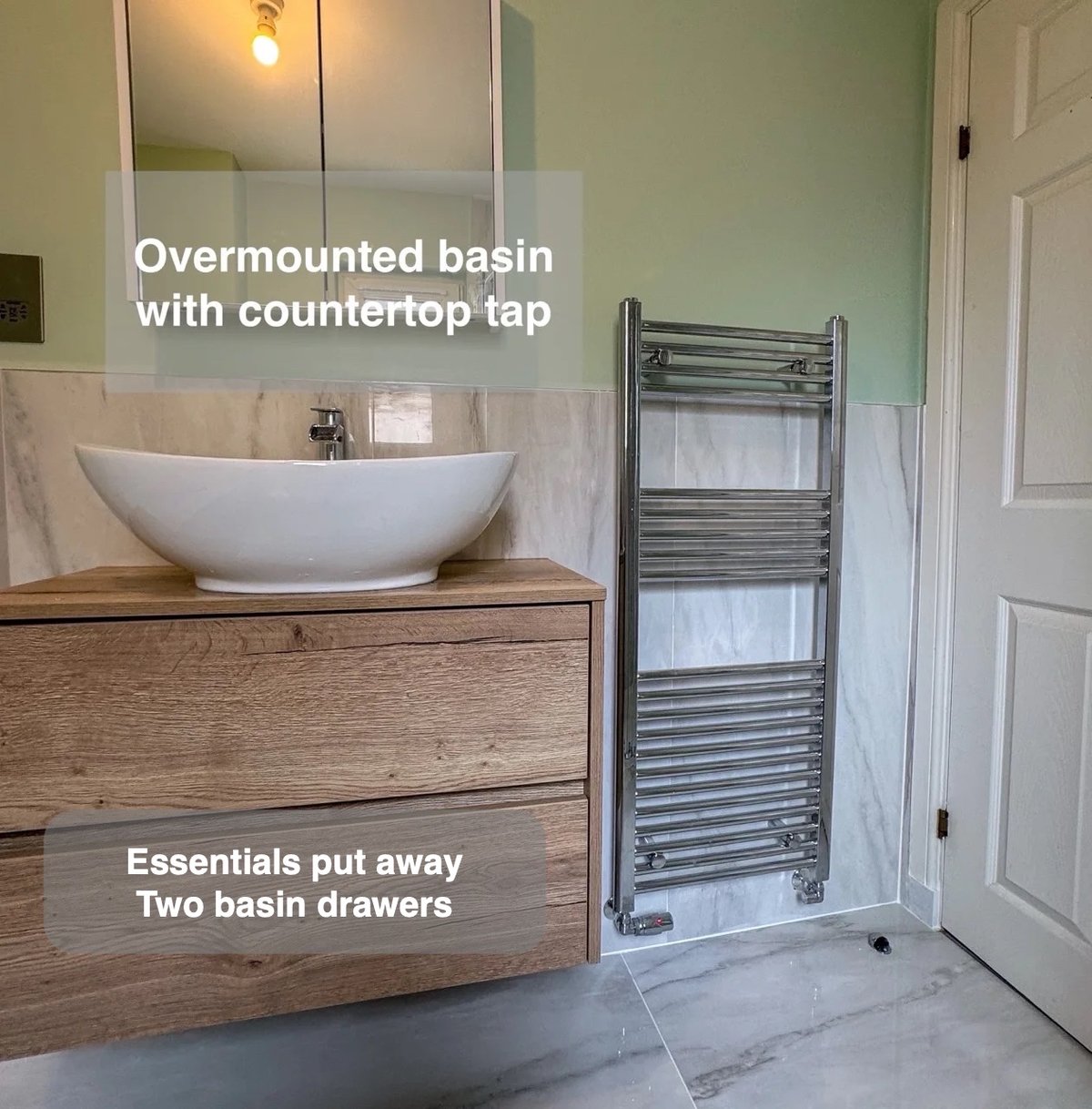 Drawers close to the basin in the completed Kintore bathroom