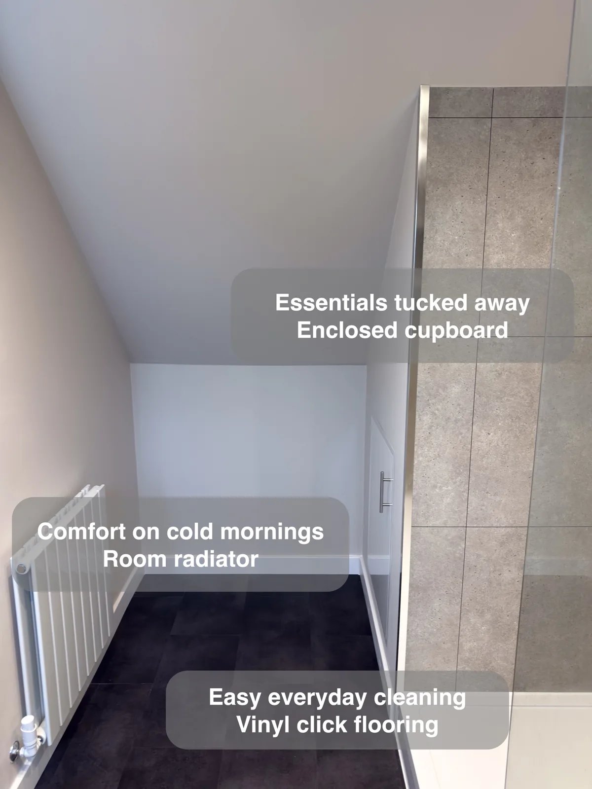 Storage that belongs in the room in the completed Balmedie bathroom