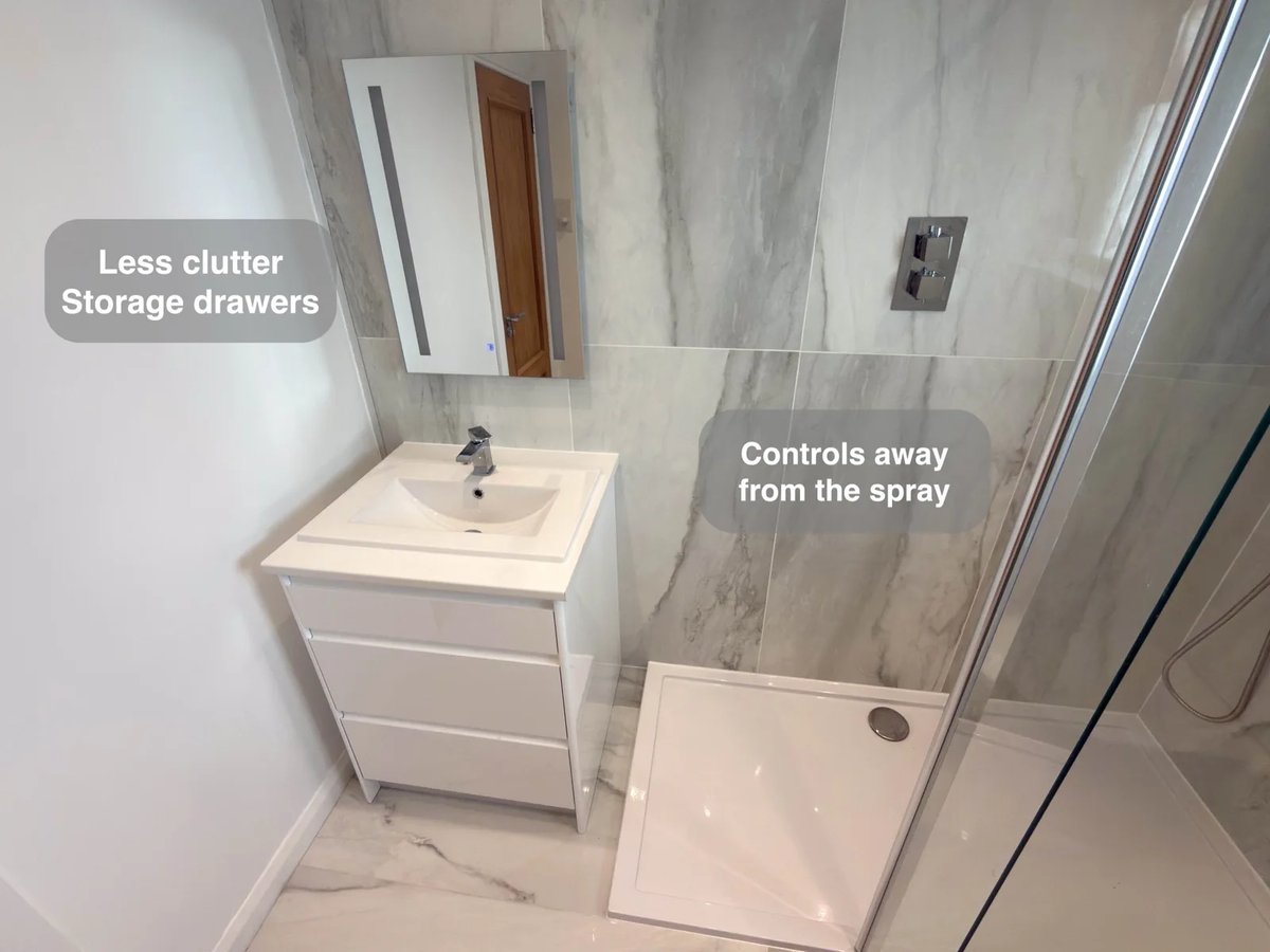 Vanity and concealed controls away from spray