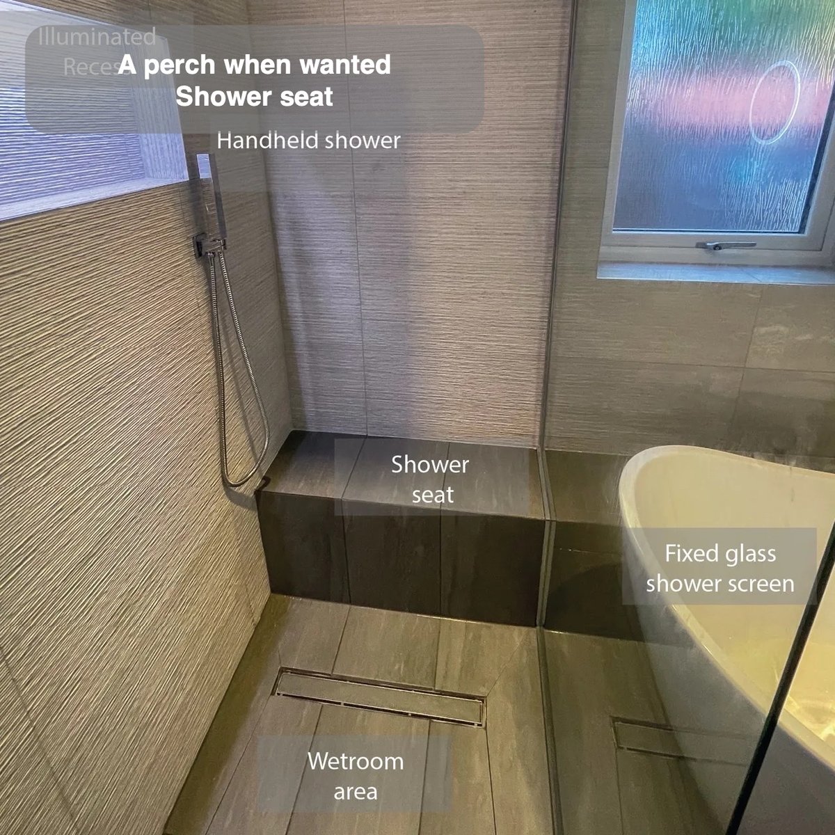 A perch within the shower in Portlethen bathroom