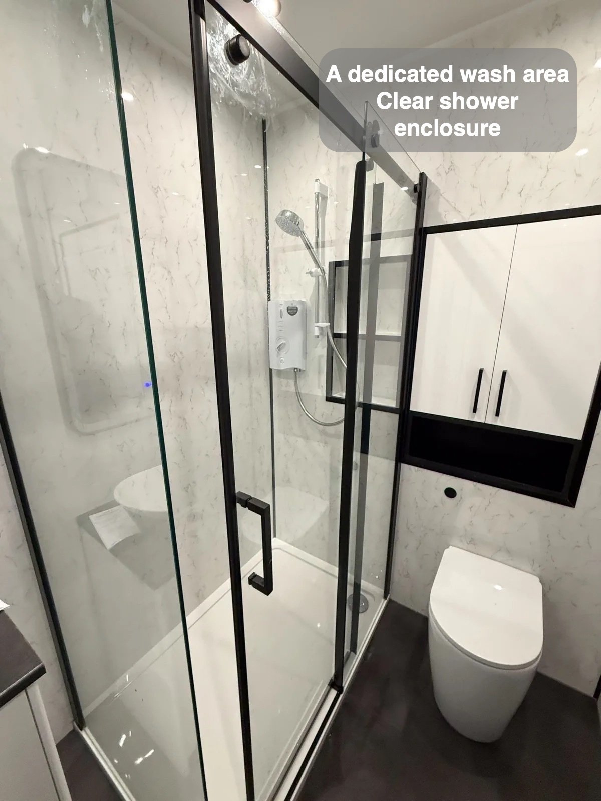 Clear shower enclosure