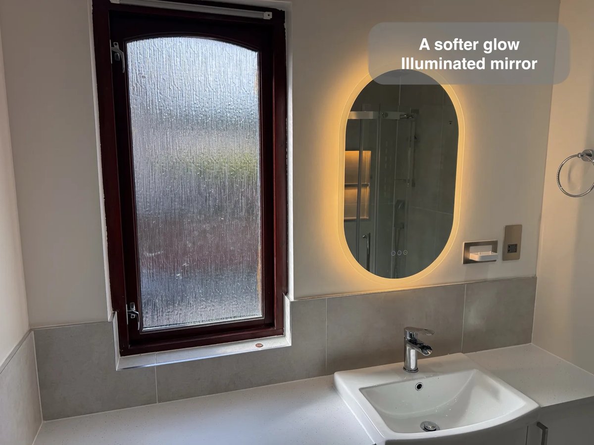 Light finishes with fewer visual interruptions in the completed Kingswells bathroom