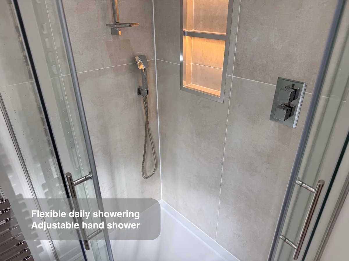 Shower essentials within reach in the completed Kingswells bathroom