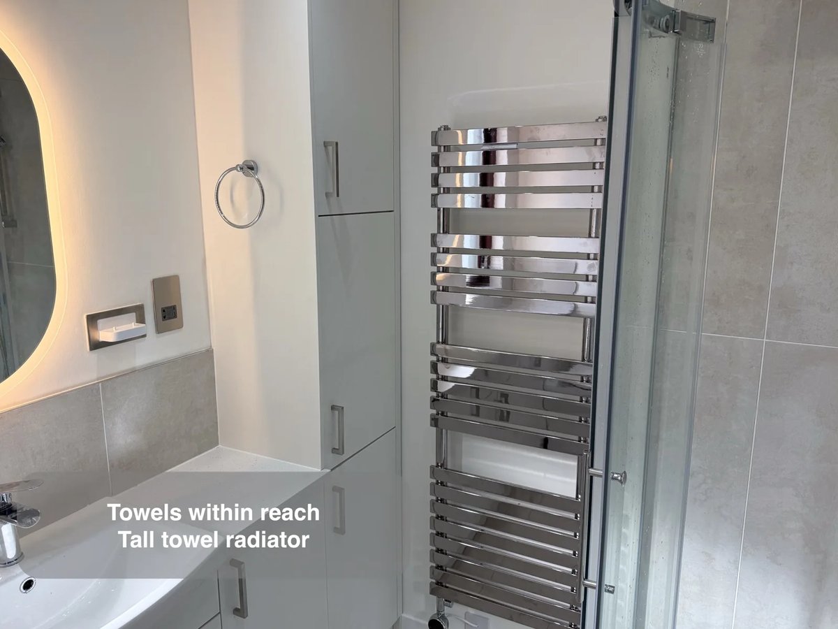 A useful place for towels in the completed Kingswells bathroom