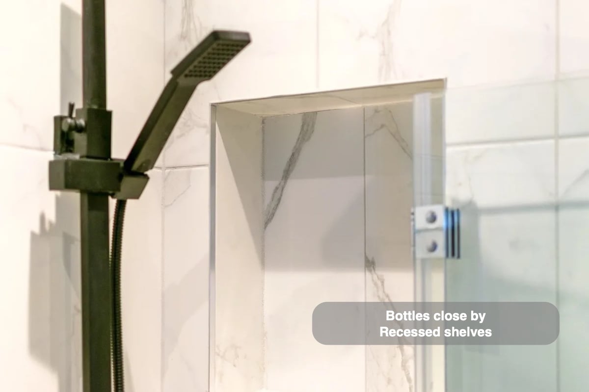 Bottles close at hand in the completed West End, Aberdeen bathroom