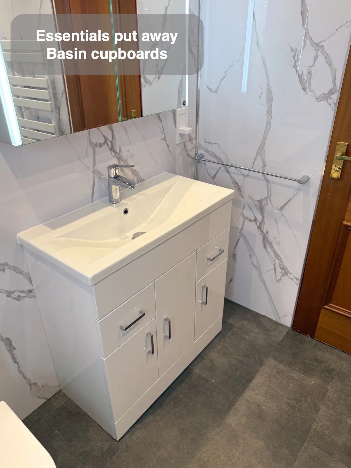Storage along a simpler layout in the completed Balmedie bathroom