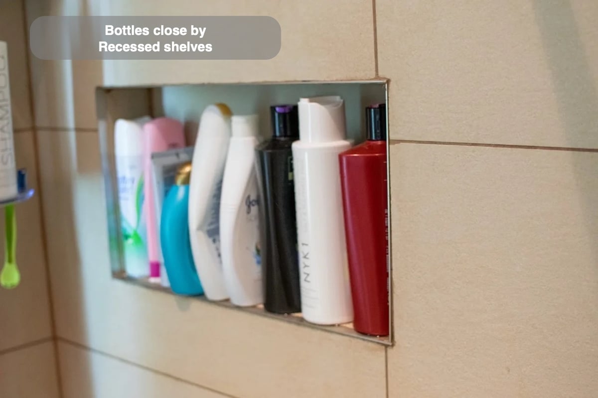Bottles close at hand in the completed Northfield, Aberdeen bathroom