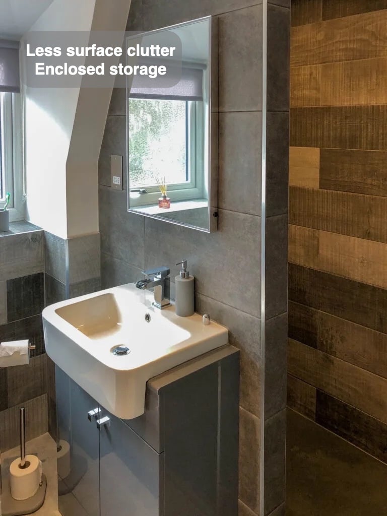 Everyday items have a home in the completed Torry, Aberdeen bathroom