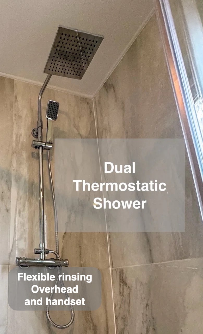 A shower with a curved front in the completed Kintore bathroom