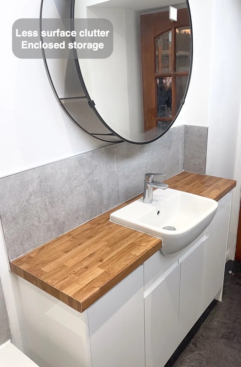 Everyday items have a home in the completed Ferryhill bathroom