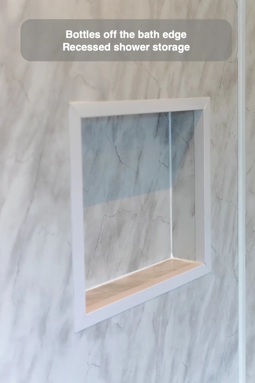 Bottles close at hand in the completed Ferryhill, Aberdeen bathroom