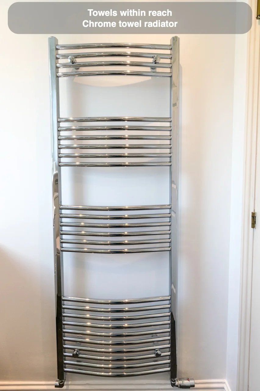 Towels have their own place in the completed Ferryhill, Aberdeen bathroom