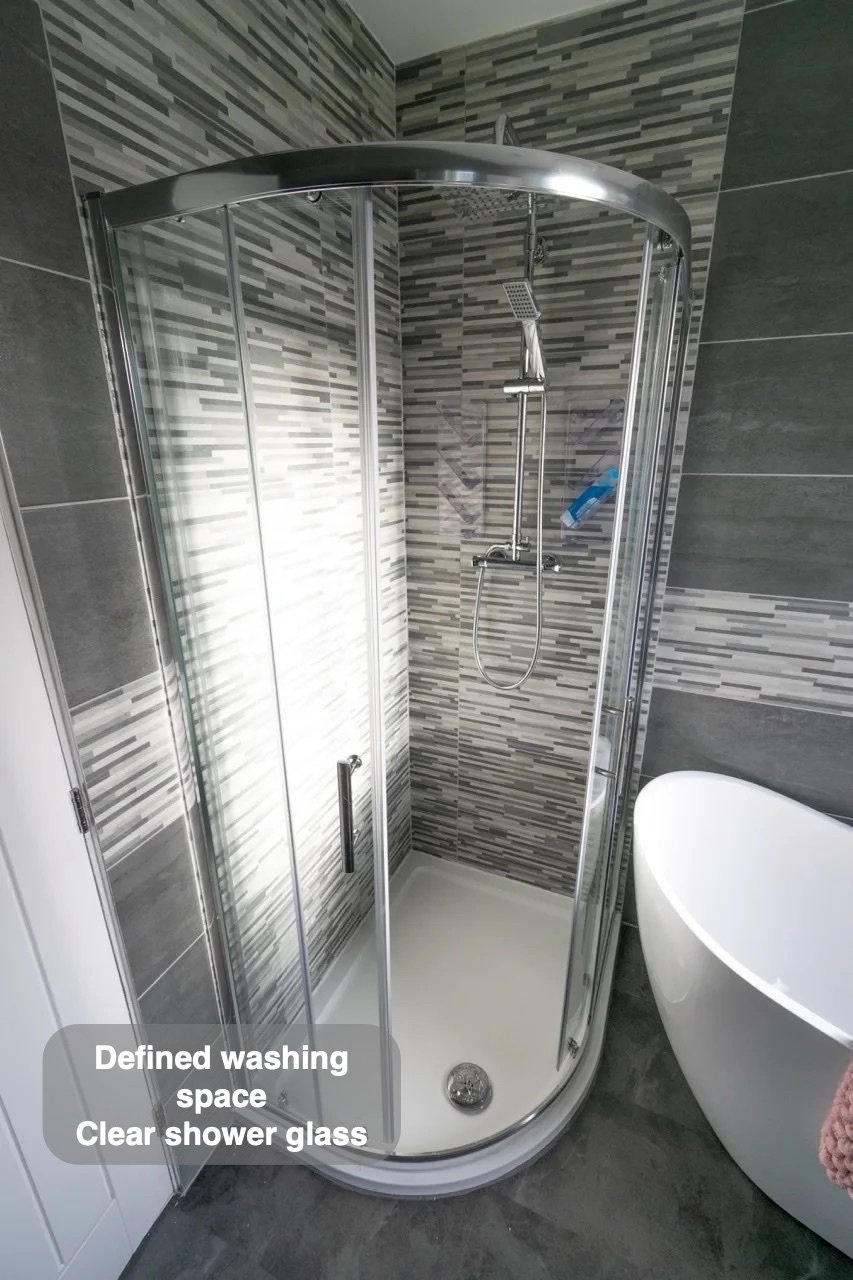 A dedicated place to shower in the completed Cove bathroom
