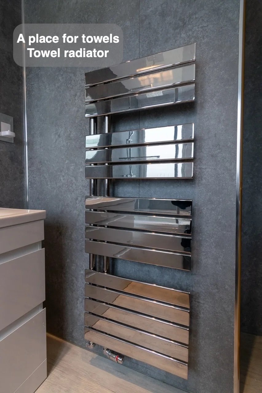 Towels have their own place in the completed West End, Aberdeen bathroom