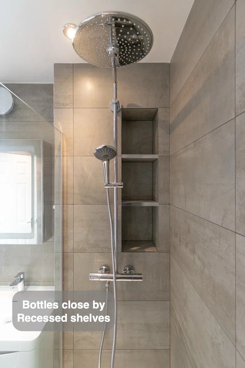 Bottles close at hand in the completed Westhill bathroom