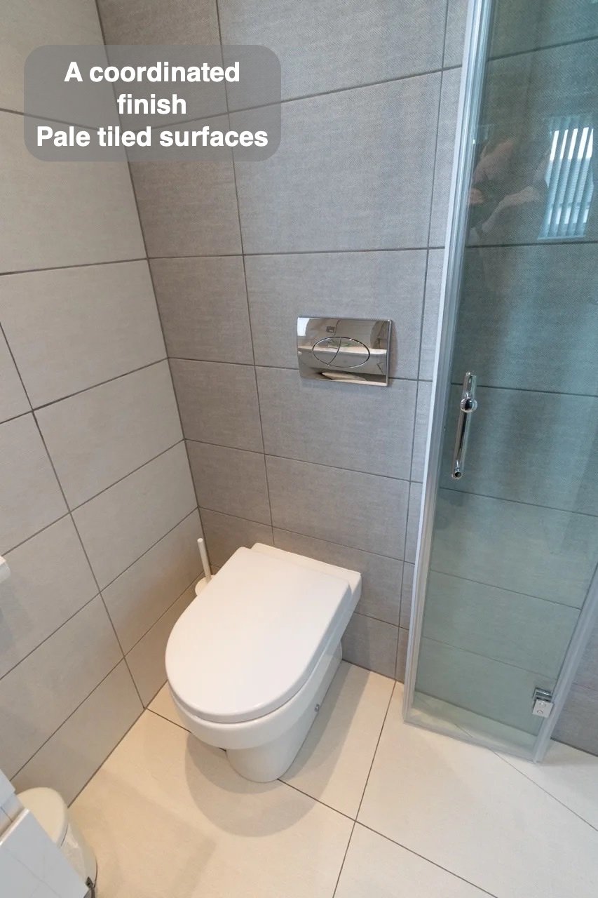 Pale tiled surfaces