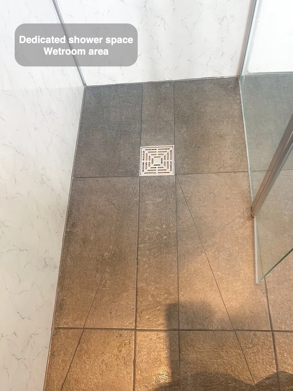 A defined wetroom area in the completed Cove bathroom