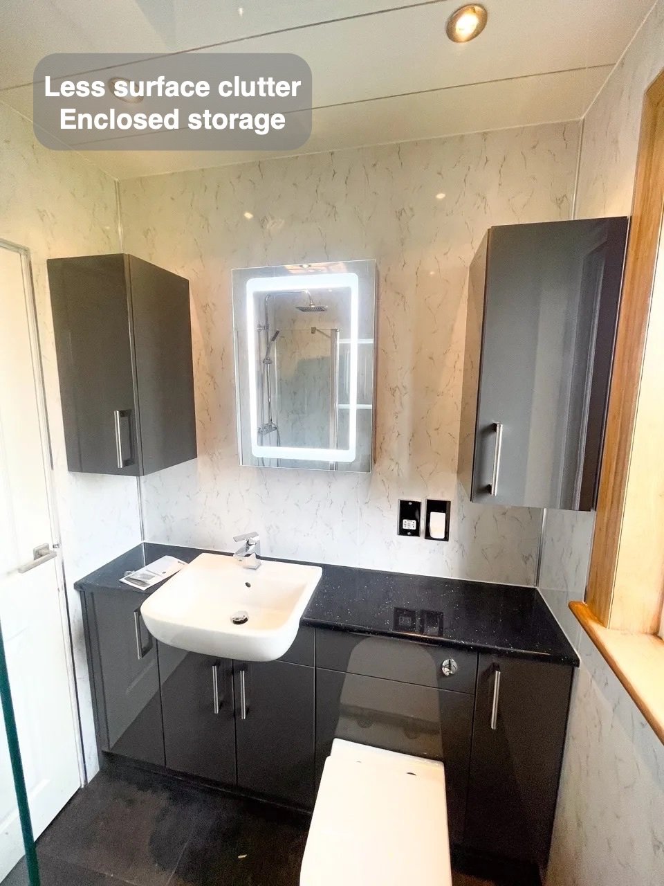 Everyday items have a home in the completed Cove bathroom