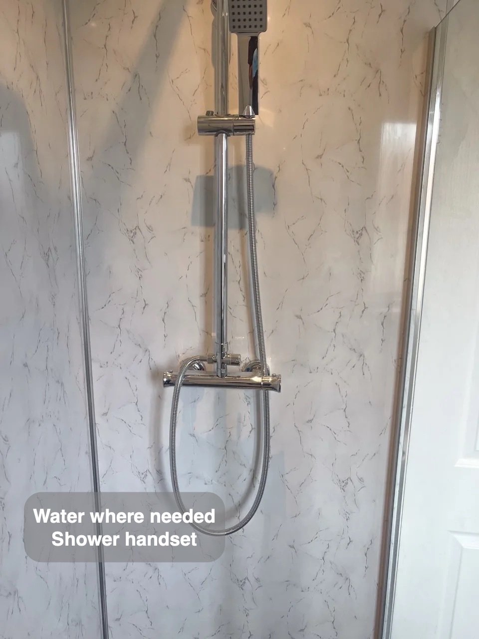 Water where it is needed in the completed Cove bathroom