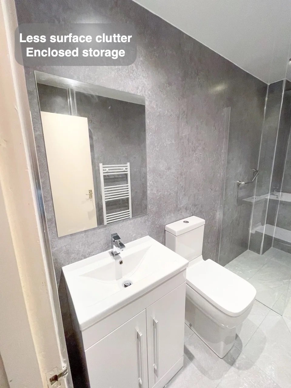 Everyday items have a home in the completed Rosemount, Aberdeen bathroom