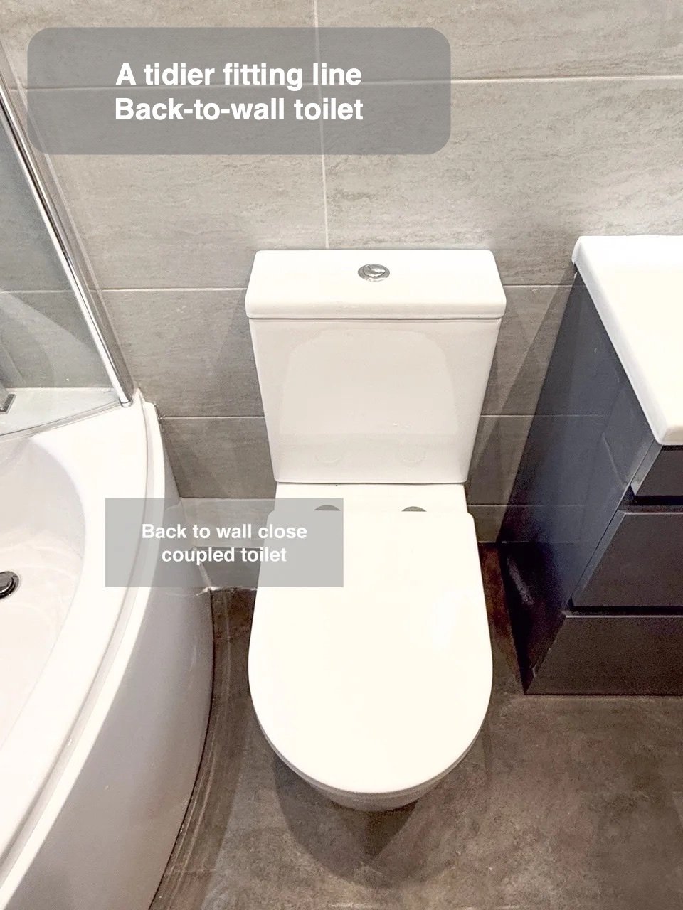 Toilet between bath and vanity