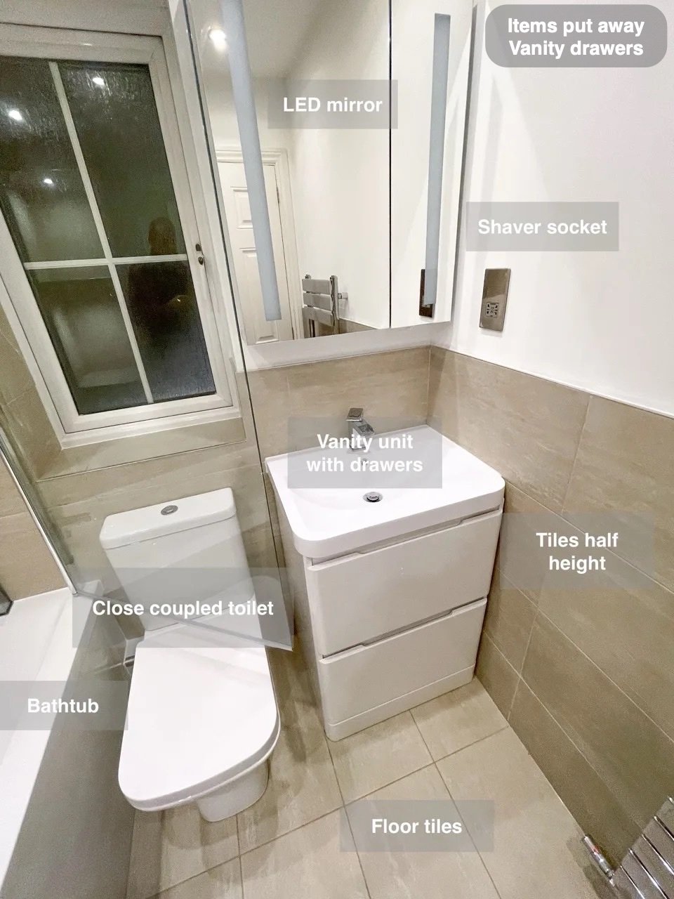 Storage close to the basin in the completed Belhevie bathroom