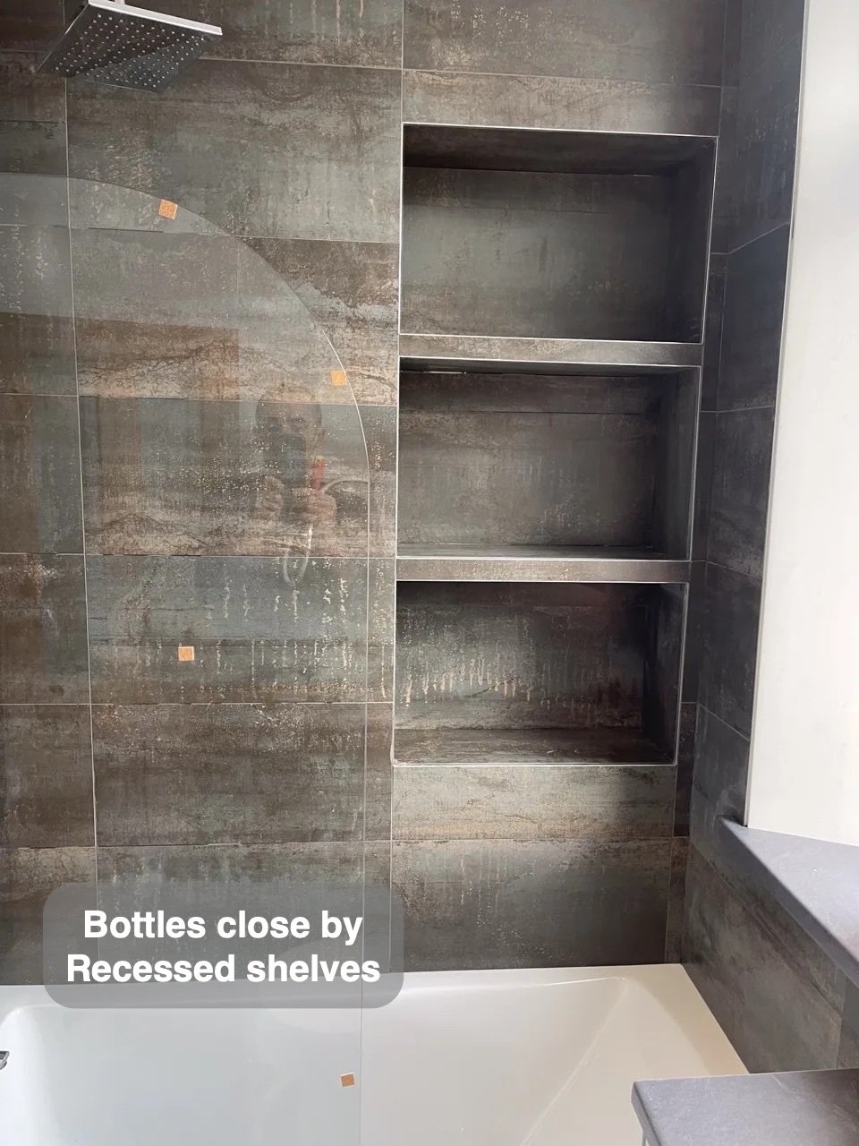 Bottles close at hand in the completed Holburn, Aberdeen bathroom