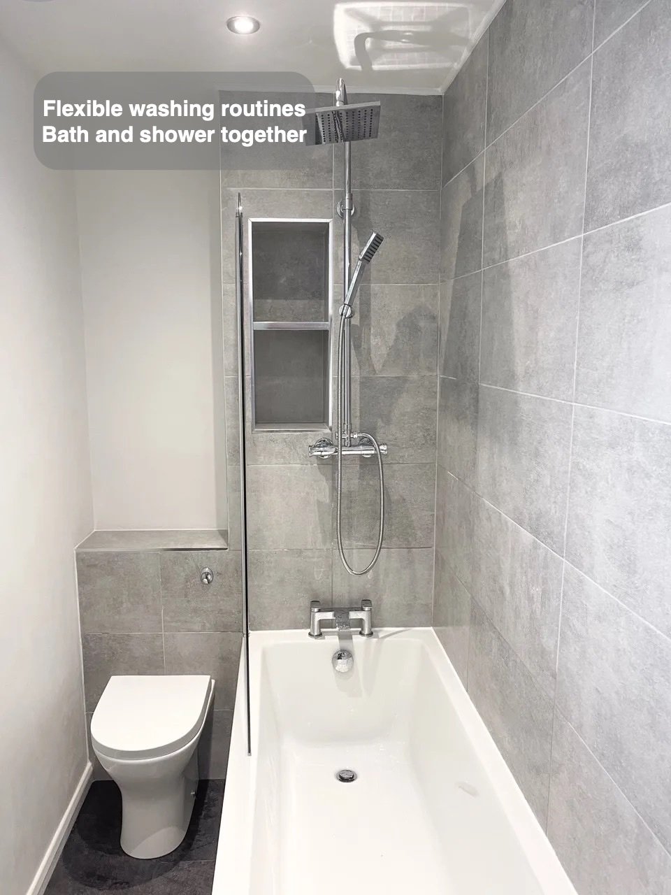 Bathing and showering together in the completed Ferryhill bathroom