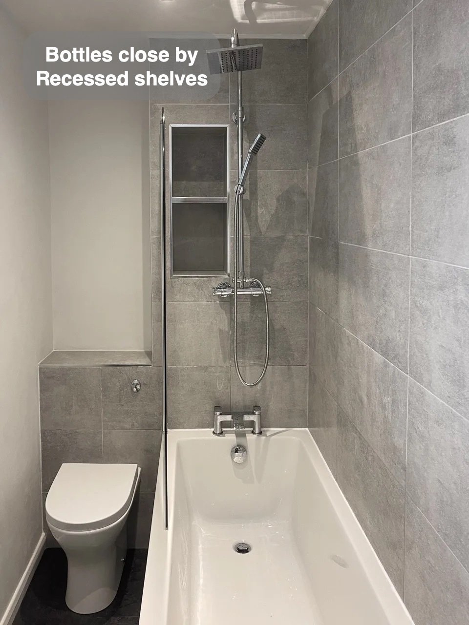 Bottles close at hand in the completed Ferryhill bathroom