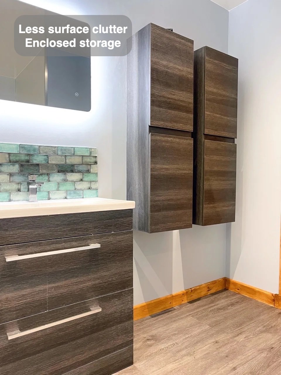 Everyday items have a home in the completed Stonehaven bathroom