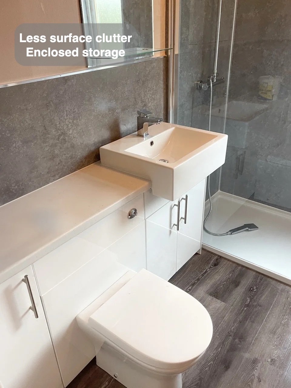 Everyday items have a home in the completed Torry, Aberdeen bathroom