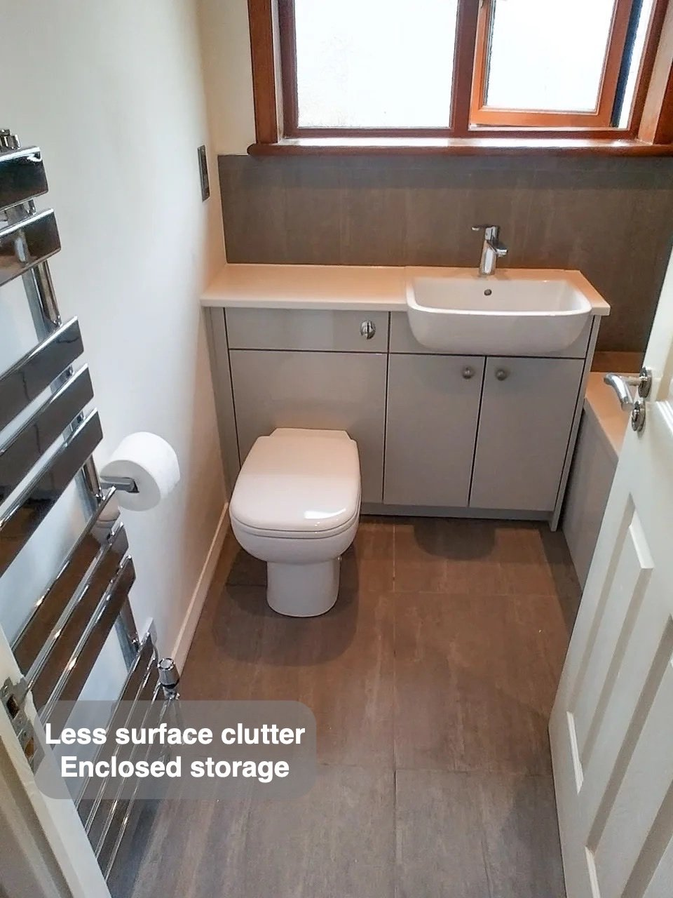 Everyday items have a home in the completed Mastrick, Aberdeen bathroom