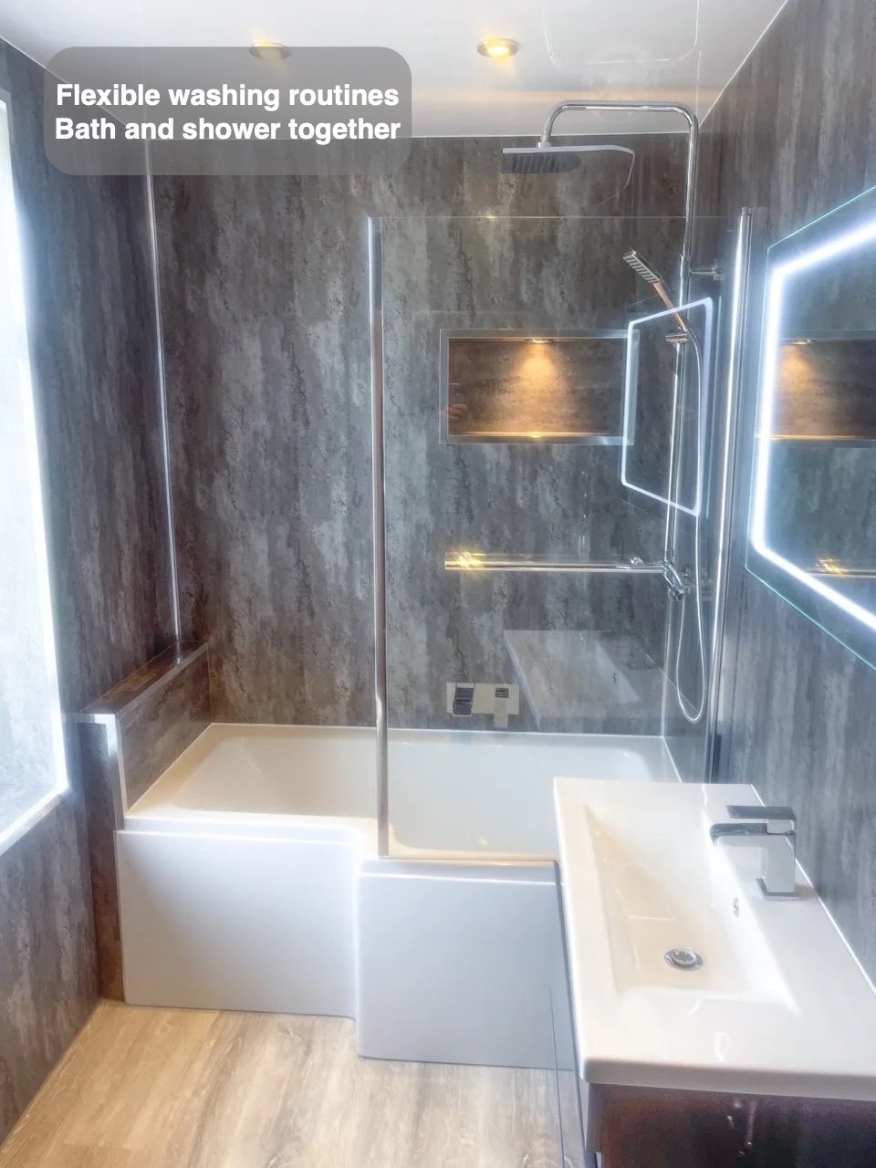 Bathing and showering together in the completed Bucksburn bathroom