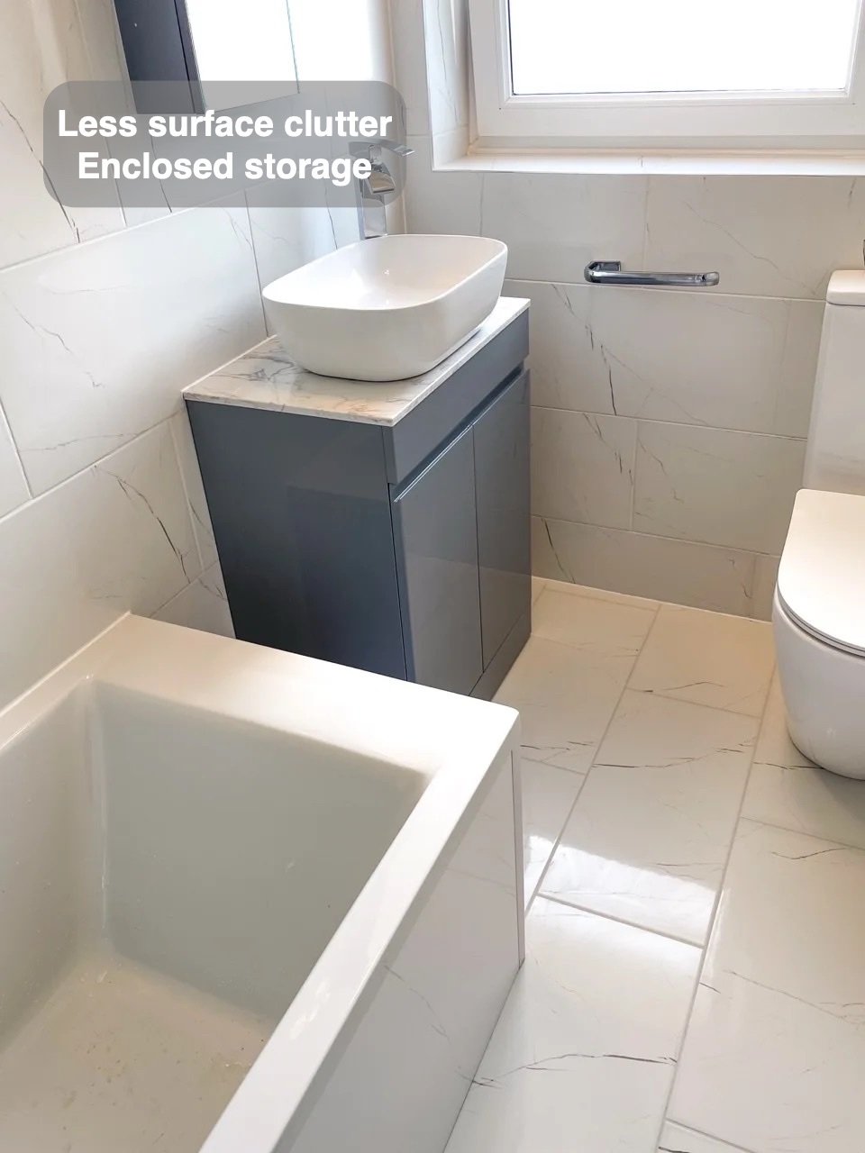 Everyday items have a home in the completed Kincorth, Aberdeen bathroom